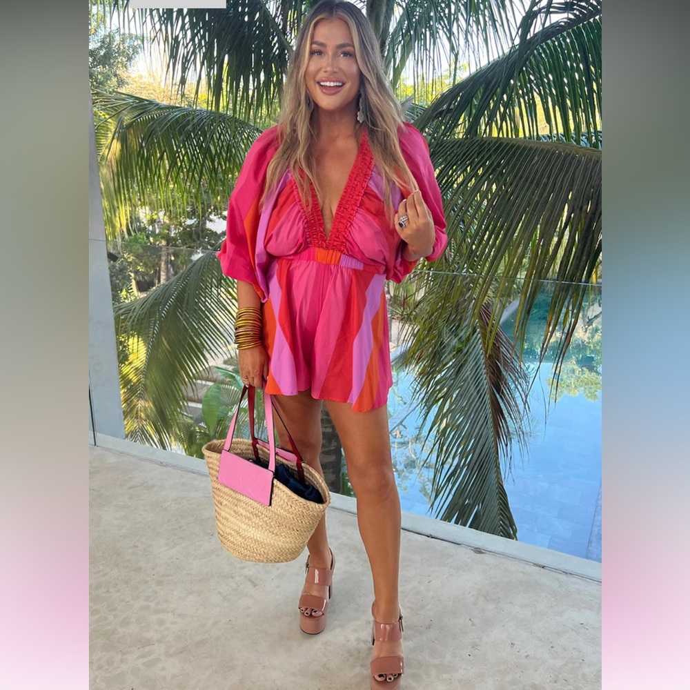 NWT, Palm Beach Plunge Neck Romper Candy Paint.